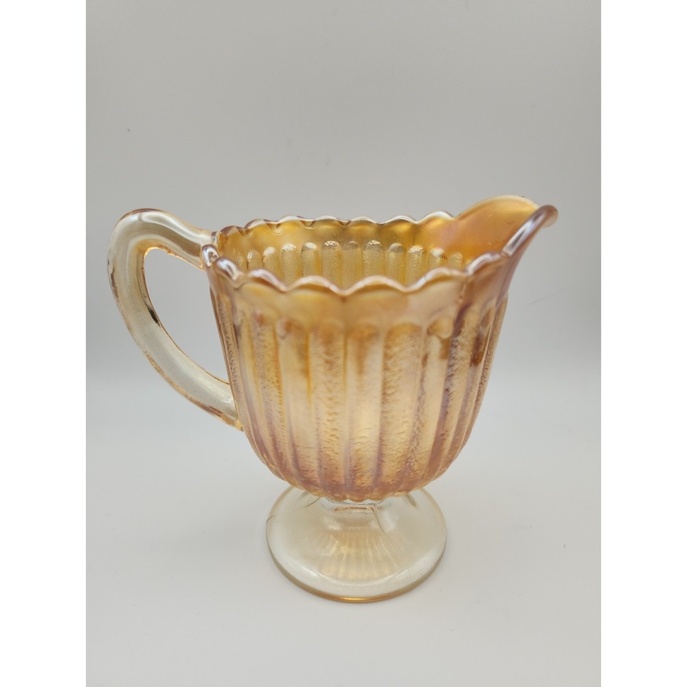 Fenton Marigold Vintage Carnival Glass Stippled Rays Footed Creamer Pitcher